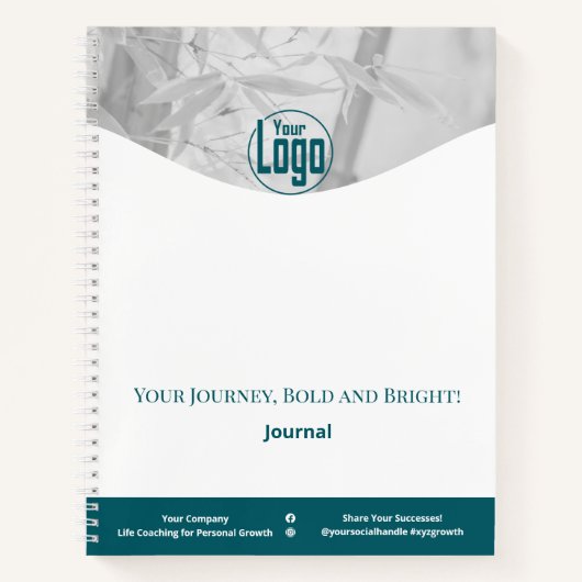 ティール(緑がかった色)ホワイトライフコーチ会社ワークショップジャーナル ノートブック (正面)