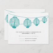 ティール（緑がかった色）&ホワイトランタンズ結婚式招待状RSVP 出欠カード (正面/裏面)