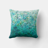 ティール（緑がかった色）ホワイト抽象芸術絵画サークルプリント枕 クッション (裏面)