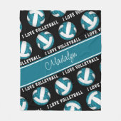 ティール（緑がかった色）ホワイト私はバレーボールが大好ガーリーきパーソナライズされた フリースブランケット (正面)