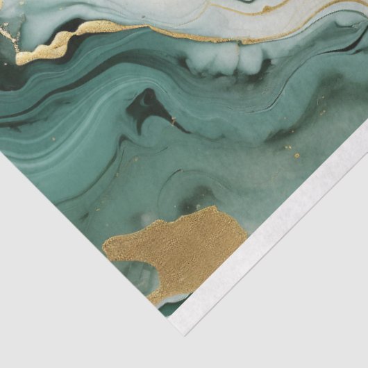 ティール(緑がかった色)ホワイト金ゴールド大理石デクページ 薄葉紙 (詳細)