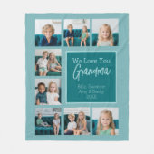 ティール(緑がかった色)&ホワイト8フォトコラージュ – 私たちは祖母を愛 フリースブランケット (正面)