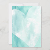 ティール（緑がかった色）·ホワイト·ウォーターカラー·ハートズ·結婚お祝い 招待状 (裏面)