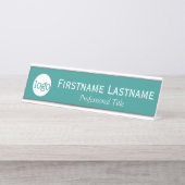 ティール(緑がかった色)&ホワイト – ロゴ、名前、プロフェッショナルタイトル デスクネームプレート (正面)