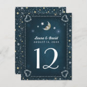 ティール（緑がかった色）ホワイト&金ゴールドムーン&スターテーブルナンバーカード ポストカード (正面/裏面)