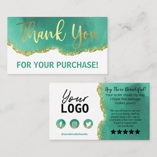 ティール（緑がかった色）·ホワイト·金ゴールド·アゲート購入ありがとうございます 名刺 (正面/裏面)