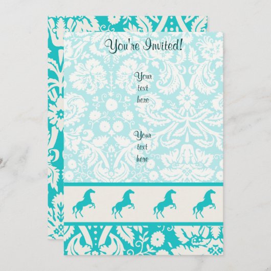 ティール(緑がかった色)ホース 招待状 (正面/裏面)