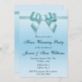 ティール(緑がかった色)ボウエレガントハウスウォーミングパーティー 招待状 (正面/裏面)