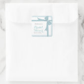 ティール（緑がかった色）ボウ&ホワイトドットブライダルシャワー スクエアシール (バッグ)