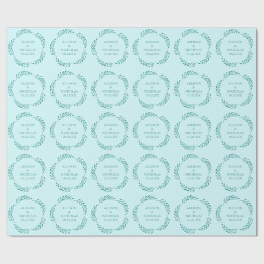 ティール(緑がかった色)ボタニカルつる植物モノグラムシックビーチ結婚式 ラッピングペーパー (フラット)