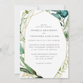 ティール（緑がかった色）ボタニカルエレガモダンントウェディング 招待状 (正面)