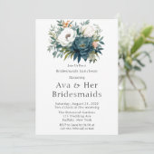 ティール（緑がかった色）ボタニカルフローラ牡丹ブリデスメイドランチョン 招待状 (スタンド正面)