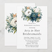 ティール（緑がかった色）ボタニカルフローラ牡丹ブリデスメイドランチョン 招待状 (正面/裏面)