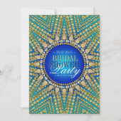 ティール(緑がかった色)ボヘミアンジュエリー金ゴールドパールブライダルシュワーラー 招待状 (正面)