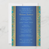 ティール(緑がかった色)ボヘミアンジュエリー金ゴールドパールブライダルシュワーラー 招待状 (裏面)