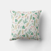 ティール（緑がかった色）ボホパインニードルリーフベリーホリデイ クッション (裏面)