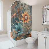 ティール(緑がかった色)ボホフラワーシャワーカーテンスタイル2 シャワーカーテン (インサイチュ)