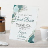 ティール(緑がかった色)ボホ素朴フローラお願いOur Guest Book 台座サイン (インサイチュ)