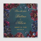 ティール(緑がかった色)ボルドーのサファイアジュエルトーン保存日 マグネット招待状 (正面)