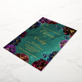 ティール（緑がかった色）ボルドーアメジストジュエルトー結婚ン金ゴールド 箔招待状 (回転した状態)