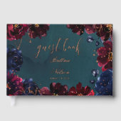 ティール（緑がかった色）ボルドーサファイアジュエルトーンバラ金ゴールド ゲストブック (正面)