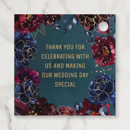 ティール(緑がかった色)ボルドーサファイアジュエルトーン結婚ズ フェイバータグ (裏面)