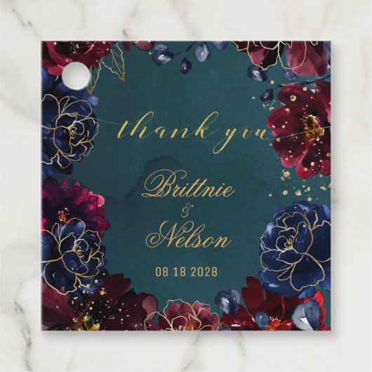 ティール（緑がかった色）ボルドーサファイアジュエルトーン結婚ズ フェイバータグ (正面)