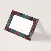 ティール（緑がかった色）ボルドージュエル結婚トーンズゲスト座席表 名刺 (正面)