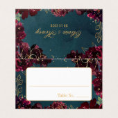 ティール(緑がかった色)ボルドージュエル結婚トーンズゲスト座席表 名刺 (外部フラット)