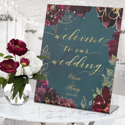 ティール（緑がかった色）ボルドー宝石トーンウェルカム結婚ズ2 台座サイン