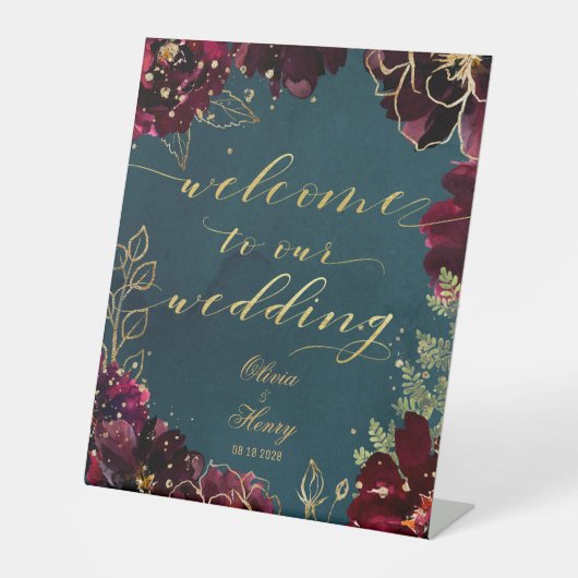 ティール（緑がかった色）ボルドー宝石トーンウェルカム結婚ズ2 台座サイン (正面)