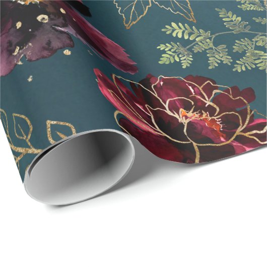 ティール(緑がかった色)ボルドー宝石トーンブルゴーンディープオニー結婚ズ ラッピングペーパー (ロールコーナー)