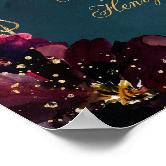 ティール(緑がかった色)ボルドー宝石トーン結婚のシンボルや象徴マット ポスター (角)