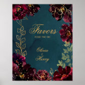 ティール(緑がかった色)ボルドー宝石トーン結婚のシンボルや象徴マット ポスター (正面)