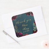 ティール（緑がかった色）ボルドー宝石トーン結婚の感謝の気持ち2 スクエアシール (封筒)