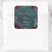 ティール（緑がかった色）ボルドー宝石トーン結婚の感謝の気持ち2 スクエアシール (バッグ)