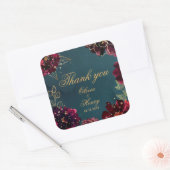 ティール(緑がかった色)ボルドー宝石トーン結婚ズありがとう スクエアシール (封筒)