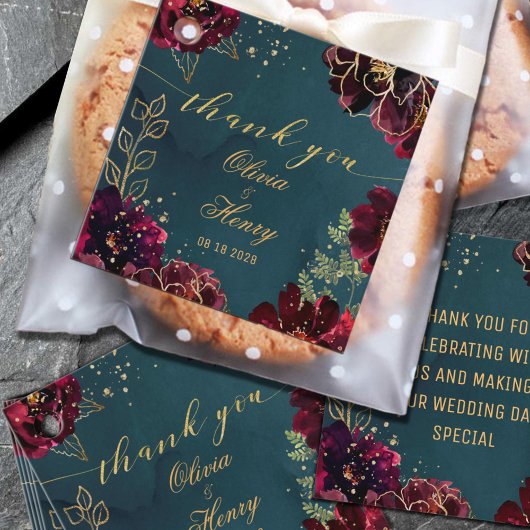 ティール(緑がかった色)ボルドー宝石トーン結婚ズありがとう フェイバータグ