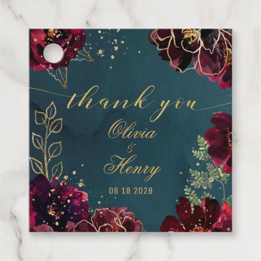 ティール(緑がかった色)ボルドー宝石トーン結婚ズありがとう フェイバータグ (正面)