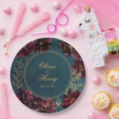 ティール（緑がかった色）ボルドー宝石トーン結婚ズ ペーパープレート (パーティー)