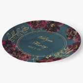 ティール（緑がかった色）ボルドー宝石トーン結婚ズ ペーパープレート (アングル)