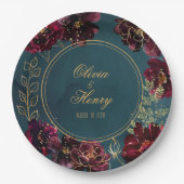 ティール（緑がかった色）ボルドー宝石トーン結婚ズ ペーパープレート (正面)