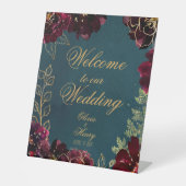 ティール（緑がかった色）ボルドー宝石トーン結婚ズ 台座サイン (正面)