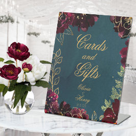 ティール(緑がかった色)ボルドー宝石トーン結婚ズ 台座サイン