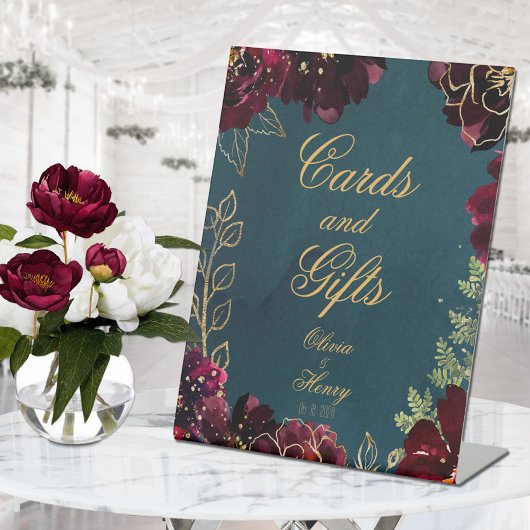 ティール（緑がかった色）ボルドー宝石トーン結婚ズ 台座サイン