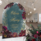 ティール(緑がかった色)ボルドー宝石トーン金ゴールドスクリプ結婚ト アクリル招待状