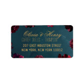 ティール(緑がかった色)ボルドー宝石トーンRSVPカードメーリング ラベル (正面)