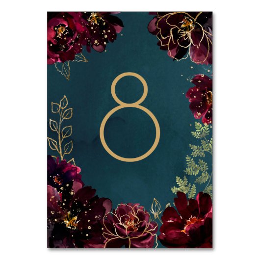 ティール（緑がかった色）ボルドー結婚ジュエルトーンの表番号 テーブルナンバー (裏面)