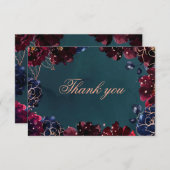 ティール（緑がかった色）ボルドー・サファイアジュエルトーンバラ結婚ズ サンキューカード (正面/裏面)
