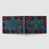 ティール(緑がかった色)ボルドー・サファイアジュエルトーン結婚金ゴールド ゲストブック (全面)